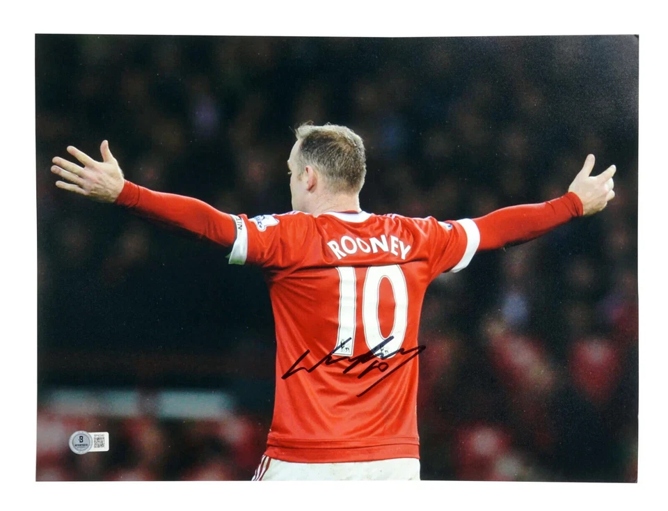 Impresión de fútbol firmada por Wayne Rooney Manchester Utd talla 16′′ x 12′′ con certificado de autenticidad Beckett Foto 1 de 1