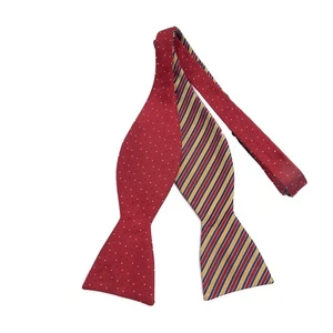 Saddlebred Bow Tie Red Gold Silk Reversible Polka Dot Stripe Adjustable - Picture 1 of 10
