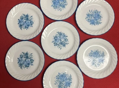Set of 8 Corelle USA BLUE VELVET Rose Dessert Bread Appetizer Plates 7 1/4" - Image 1 of 4