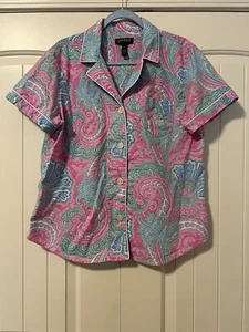 Lauren Ralph Lauren Women’s 100% Cotton Paisley Print Pajamas Blouse Size XL - Picture 1 of 6
