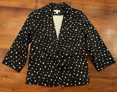 Chaqueta Blazer Joan Rivers Mujer Negro Blanco Estampado Estrella Elastizada Talla 4 Foto 1 de 4