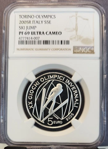 2005 ITALY SILVER 5 EURO SKI JUMP NGC PF 69 ULTRA CAMEO TOP POP Cover