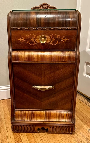 Amazing Unrestored HTF Art Deco Vintage Waterfall Nightstand or End Table Cover