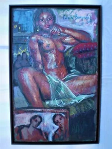 Originale Grecia moderna pittura greca ad olio modello ritratto bella donna nuda. - Foto 1 di 12