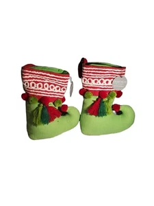 Neu mit Etikett Demdaco Elfe schenkende Stiefel Weihnachten rot grün Quaste Weihnachtstraditionen x 2 - Bild 1 von 4