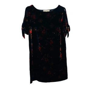 LOFT Size Small Black Fall Floral Crushed Velvet Cold Shoulder Mini Shift Dress - Picture 1 of 9