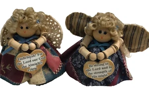 2 Handmade Wood Spool 3" Angel With Religious Bible Phrase - Picture 1 of 7