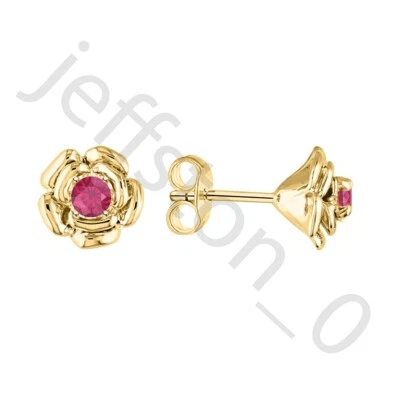 0.16 Ctw Lab Created Ruby 14K Yellow Gold Plated Flower Shaped Stud Earrings - Image 1 of 4