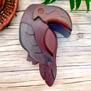 Tucan Bird Wood Puzzle Box Lined Trinket Jewelry Hidden Compartment Hand Made - Picture 1 of 11