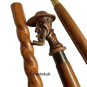 Nuevo Bastón Antiguo Sherlock Holmes Cabeza Mango Madera Diseñador Bastón Regalo - Imagen 1 de 4