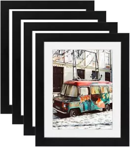 8x10 Black Picture Frames Nature Solid Wood 4 Pack for Wall Mounting and Display - Picture 1 of 1