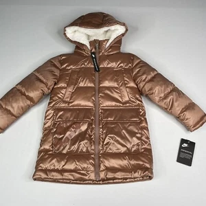 Nike Girls Size 6X Red Bronze Parka Coat Winter Long Jacket Full Zip Pockets - Picture 1 of 10