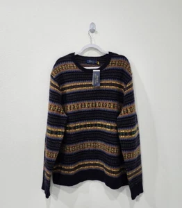 Polo Ralph Lauren Mens Navy Wool Knit Fair Isle Crew Neck Sweater Size XXL NWT  - Picture 1 of 8