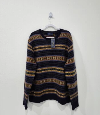 Polo Ralph Lauren Mens Navy Wool Knit Fair Isle Crew Neck Sweater Size XXL NWT  - Image 1 of 4