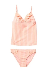 Roxy 12 Girl's Field of Love Tankini 2 Pc Halter Swimsuit Peach Stripe - Picture 1 of 2