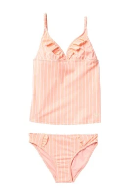 Traje de baño Roxy 12 Field of Love Tankini 2 piezas halter rayas melocotón para niñas Foto 1 de 2