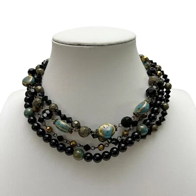 Collar de cuentas facetadas de cerámica de gres con cuentas de varios hilos Foto 1 de 4