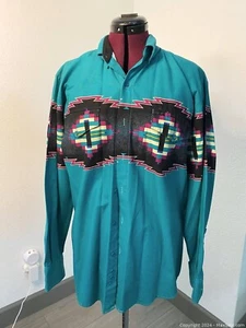 Türkisfarbenes Langarmhemd mit Westernschnitt von Roper - Aztekenmuster - Tex/Mex - Med - Bild 1 von 4