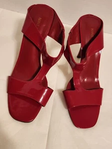 Nine West Red Leather Slide Sandals High Heel Womens 7.5M EUC - Picture 1 of 6