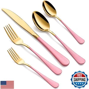 MDEALY 20-teiliges Gold und Rosa Silberbesteck Set für 4, 18/0 Edelstahl Flach - Bild 1 von 5