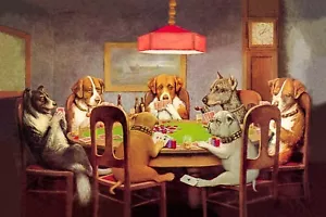 Poker Dogs A Friend in Need By C.M. Coolidge Giclee Art Print + Free Shipping - Picture 1 of 4