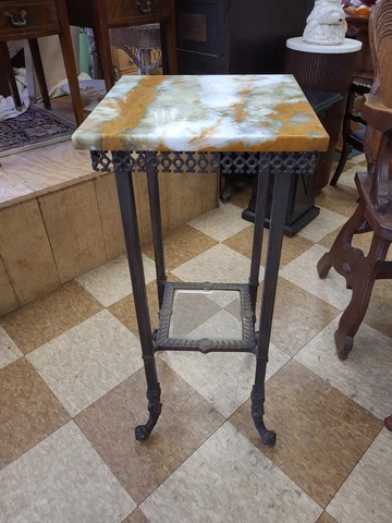 Exceptional Antique Victorian  Brass and Tri Colored Marble Fern Stand Cover