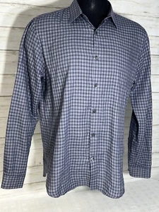 ¡EXCELENTE! Camisa Theory Azul Gris Micro-Check Abotonada Manga Larga Hombre’s GRANDE - Imagen 1 de 14