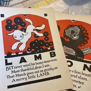Vintage skurriler Buchdruck - Löwe und Lamm Kombination - Bild 1 von 1
