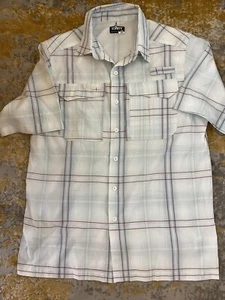Camisa de pesca a cuadros HABIT para hombre azul rojo factor solar medio 40+ ventilada - Imagen 1 de 14