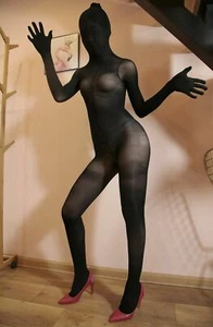 220Lbs Men Women Transparent Bodysuit Velvet Full Bodystocking W Gloves & Hood - Picture 1 of 12