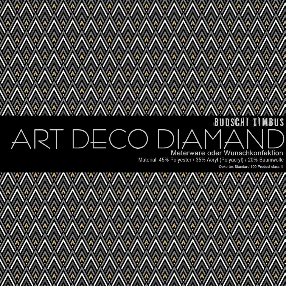 Stoff Meterware "Art Deco Diamond"  140cm breit schwarz weiß mit Gold - Bild 1 von 1