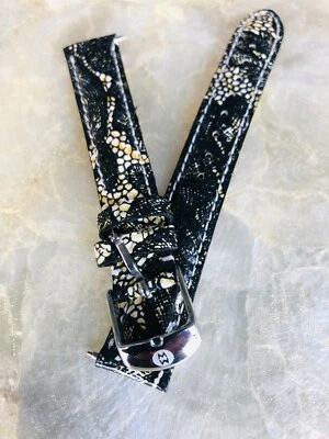 Correa de reloj Michele de cuero floral negro/blanco 16 mm - MS16AA320947 Foto 1 de 4