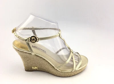 Michael Kors Gold Leather Espadrille Wedge Heel Ao13a Women's Sz  8 M - Image 1 of 4