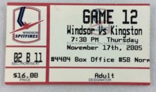 OHL 2005 11/17 Kingston Frontenacs at Windsor Spitfires Hockey Ticket