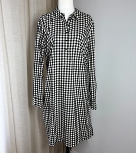 Country Road Black Beige Gingham Shirt Dress Size 14 Check Apron Tie - Picture 1 of 6