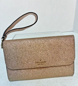 Kate Spade New York Wristlet Wallet in Glitter Gold Zipped Inner Pocket - Picture 1 of 8