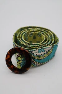 Vera Bradley Peacock Turquoise Belt Cloth Pattern Buckle 42" Boho Coastal Preppy - Foto 1 di 9