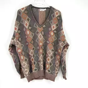 St. Croix Knits Sweater Mens M Vintage Geometric Loud Print Diamond Grandpa - Picture 1 of 7