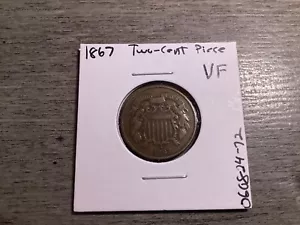 1867 Two Cent Piece-XF Condition Lightly Circulated U.S. Copper Coin-060824-72 - Picture 1 of 4