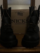 Nicks Boots Custom Black Smooth 10D Burn Resistant Upper & Lower Stitching Red X
