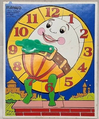 Reloj Playskool Vintage Humpty Dumpty Puzzle Time Teacher 1981 16 Piezas Madera Foto 1 de 4