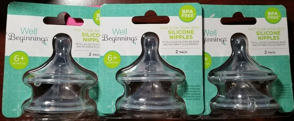 PAQUETE DE 2 PEZONES DE SILICONA CUELLO ANCHO FLUJO RÁPIDO BIEN COMIENZOS NUEVOS SIN BPA 3 unidades  Foto 1 de 4