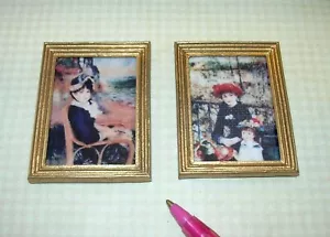 Miniature Pair of Gold-Framed Renoir Pictures of Girls in Hats:  DOLLHOUSE 1:12 - Picture 1 of 1