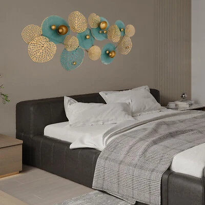 Escultura de arte de pared de metal de hoja de loto grande de lujo para decoración de pared interior exterior Foto 1 de 4