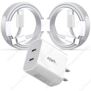 Dual USB-C 40W Fast Charger 3/6ft Cable For iPhone 14 13 12 11 Pro Max Xs XR 8 - Picture 1 of 14