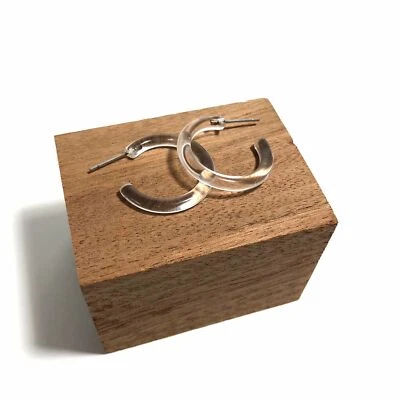 Clear Transparent Lucite Medium Skinny Tube Hoop Earrings  - Image 1 of 4