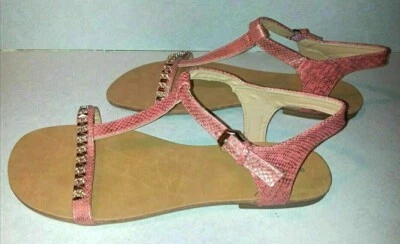 New Avenue Amanda Coral Metallic T-Strap Sandals sz 8W Orig $48  - Image 1 of 4