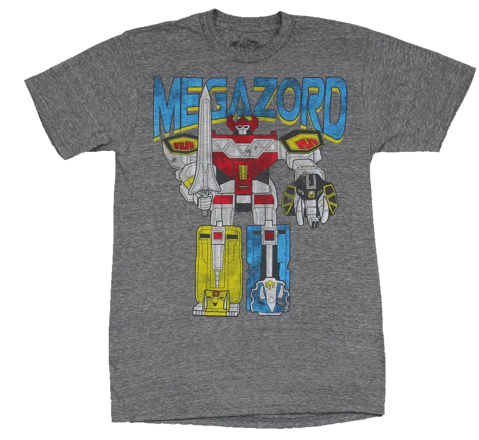 Camiseta para hombre Mighty Morphin Power Rangers - Megazord montada desgastada debajo Foto 1 de 1
