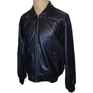 Vintage Golden Bear AvCom Technology Black Lambskin Leather Bomber Jacket Medium - Picture 1 of 11