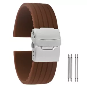18/20/22/24mm Black/White/Blue/Brown Rubber Watch Band Wrist Bracelet Strap Belt - Foto 1 di 17